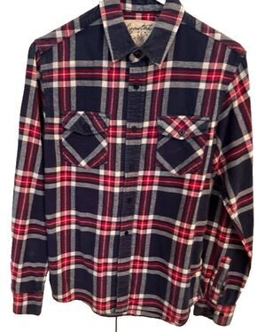 Coastal Flannel Red Blue Plaid Long-Sleeve 100% Cotton Shirt Mens S